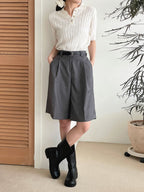 AURACASA Glory Tailored Bermuda Shorts – High-Waist Belted 5” Length Slacks