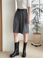 AURACASA Glory Tailored Bermuda Shorts – High-Waist Belted 5” Length Slacks