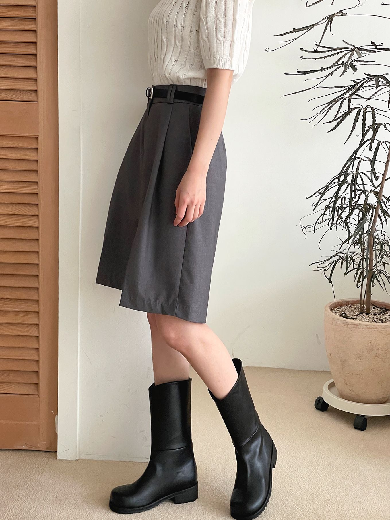 AURACASA Glory Tailored Bermuda Shorts – High-Waist Belted 5” Length Slacks