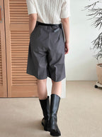 AURACASA Glory Tailored Bermuda Shorts – High-Waist Belted 5” Length Slacks