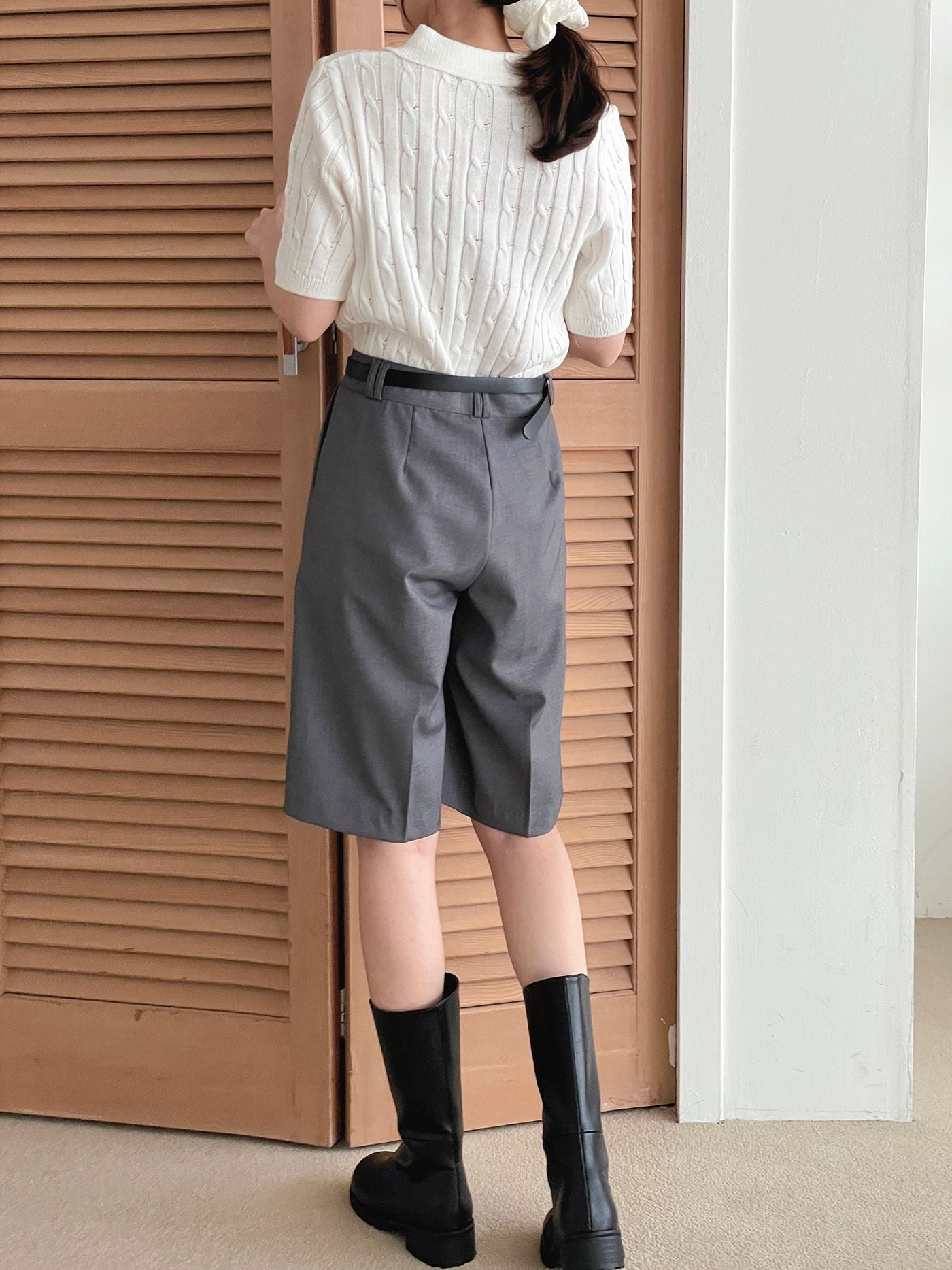 AURACASA Glory Tailored Bermuda Shorts – High-Waist Belted 5” Length Slacks