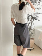 AURACASA Glory Tailored Bermuda Shorts – High-Waist Belted 5” Length Slacks