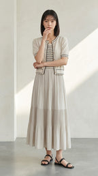 [AURACASA] Shine Set – Stripe Knit Maxi Dress & Cardigan 2-Piece Set