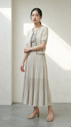 [AURACASA] Shine Set – Stripe Knit Maxi Dress & Cardigan 2-Piece Set