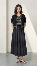 [AURACASA] Shine Set – Stripe Knit Maxi Dress & Cardigan 2-Piece Set