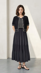 [AURACASA] Shine Set – Stripe Knit Maxi Dress & Cardigan 2-Piece Set