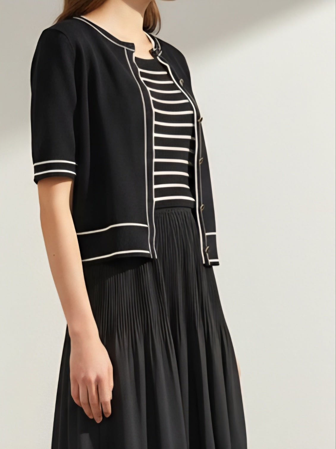 [AURACASA] Shine Set – Stripe Knit Maxi Dress & Cardigan 2-Piece Set
