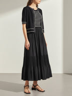 [AURACASA] Shine Set – Stripe Knit Maxi Dress & Cardigan 2-Piece Set