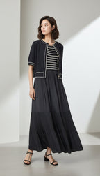 [AURACASA] Shine Set – Stripe Knit Maxi Dress & Cardigan 2-Piece Set