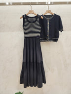 [AURACASA] Shine Set – Stripe Knit Maxi Dress & Cardigan 2-Piece Set
