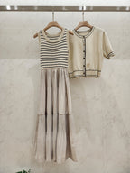 [AURACASA] Shine Set – Stripe Knit Maxi Dress & Cardigan 2-Piece Set