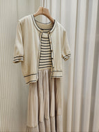 [AURACASA] Shine Set – Stripe Knit Maxi Dress & Cardigan 2-Piece Set