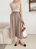 [AURACASA] Pleated Wide Culotte Pants – Back Elastic Waist