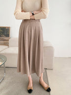 [AURACASA] Pleated Wide Culotte Pants – Back Elastic Waist