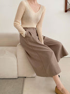 [AURACASA] Pleated Wide Culotte Pants – Back Elastic Waist