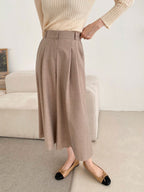[AURACASA] Pleated Wide Culotte Pants – Back Elastic Waist