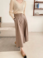 [AURACASA] Pleated Wide Culotte Pants – Back Elastic Waist