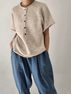 [AURACASA] Soft Button Boxy Knit Top | 소프트 버튼 박시 반팔 니트 ✨ 여유로운 박스핏과 포근한 니트 터치로 편안하게 즐기는 데일리 니트
