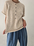 [AURACASA] Soft Button Boxy Knit Top | 소프트 버튼 박시 반팔 니트 ✨ 여유로운 박스핏과 포근한 니트 터치로 편안하게 즐기는 데일리 니트