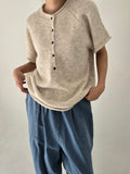 [AURACASA] Soft Button Boxy Knit Top | 소프트 버튼 박시 반팔 니트 ✨ 여유로운 박스핏과 포근한 니트 터치로 편안하게 즐기는 데일리 니트