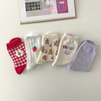 AURACASA Cute Gift Women 5 Pairs Socks Red Set 귀여운 5종 양말 레드세트