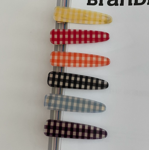 Check pattern acrylic hair claw clips bundle set in 6 colors yellow red orange black skyblue and purple