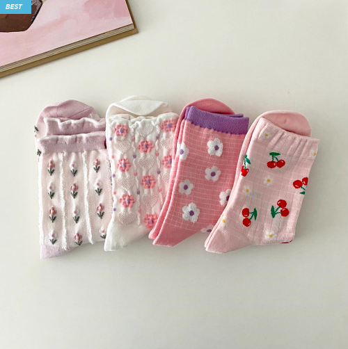AURACASA Flower cute pattern socks 꽃무늬 4종