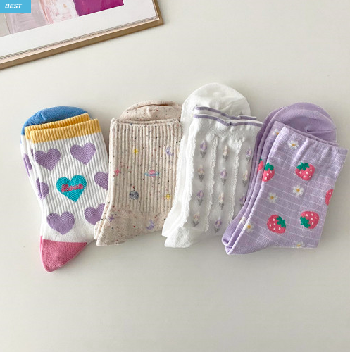AURACASA Flower cute pattern socks 꽃무늬 4종