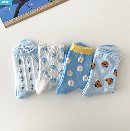 AURACASA Flower cute pattern socks 꽃무늬 4종