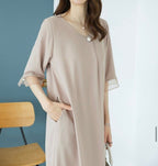 [AURACASA] Élise Pearl Sheer-Trim Midi Dress