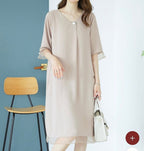 [AURACASA] Élise Pearl Sheer-Trim Midi Dress