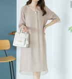 [AURACASA] Élise Pearl Sheer-Trim Midi Dress