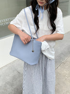 AURACASA Minimal Soft Tote Bag – Daily Shoulder Bag  (Black / Ivory / Sky Blue)