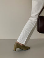[AURACASA] Square Toe U-Cut Mid Heel Mules