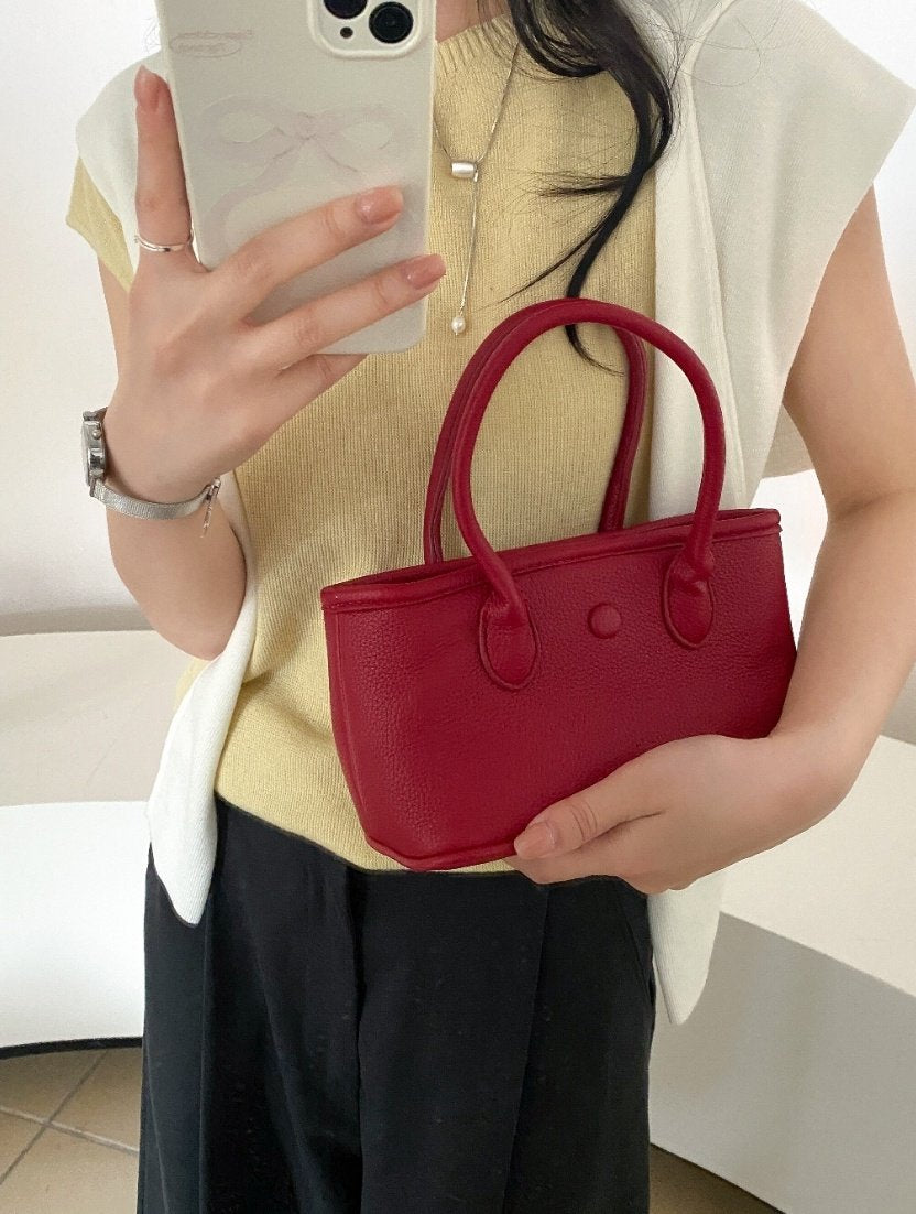 AURACASA Mini Classic Structured Tote Bag – Compact Everyday Crossbody (Vegan Leather)