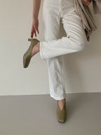 [AURACASA] Square Toe U-Cut Mid Heel Mules