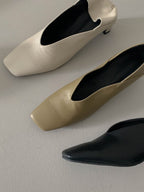 [AURACASA] Square Toe U-Cut Mid Heel Mules