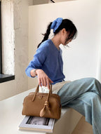 AURACASA Minimal Knot Boston Bag – Structured Mini Top Handle Bag (Black / Brown / Ivory / Mustard)