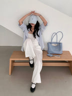 AURACASA Minimal Soft Tote Bag – Daily Shoulder Bag  (Black / Ivory / Sky Blue)