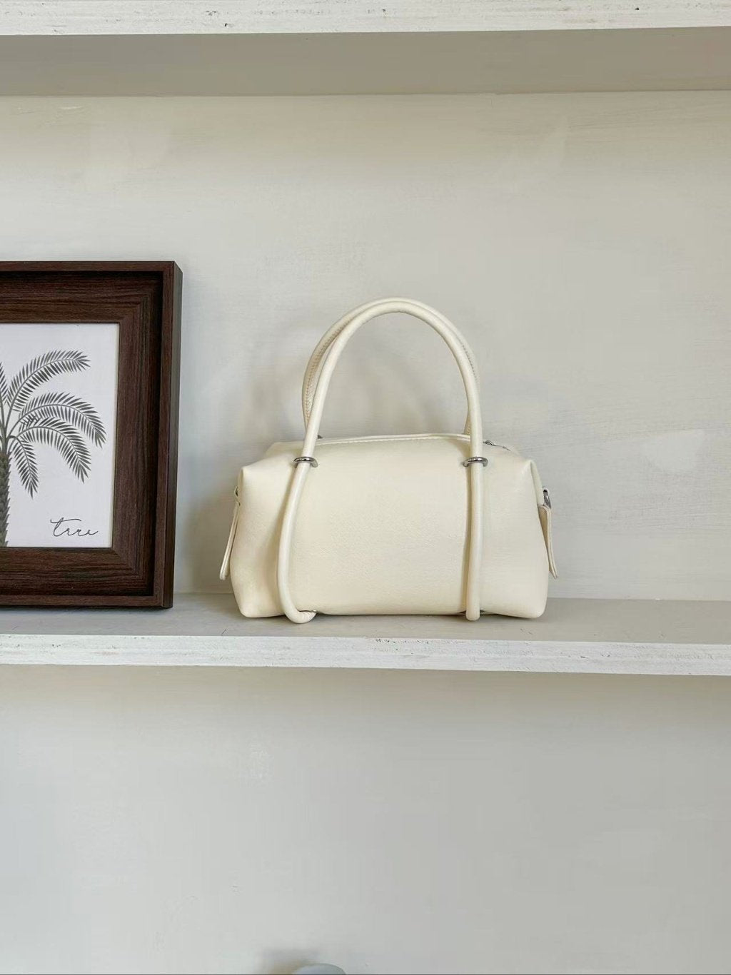 AURACASA Minimal Boston Mini Bag – Structured Shoulder & Crossbody Bag (Black / Ivory / Brown / Pink / Gray)