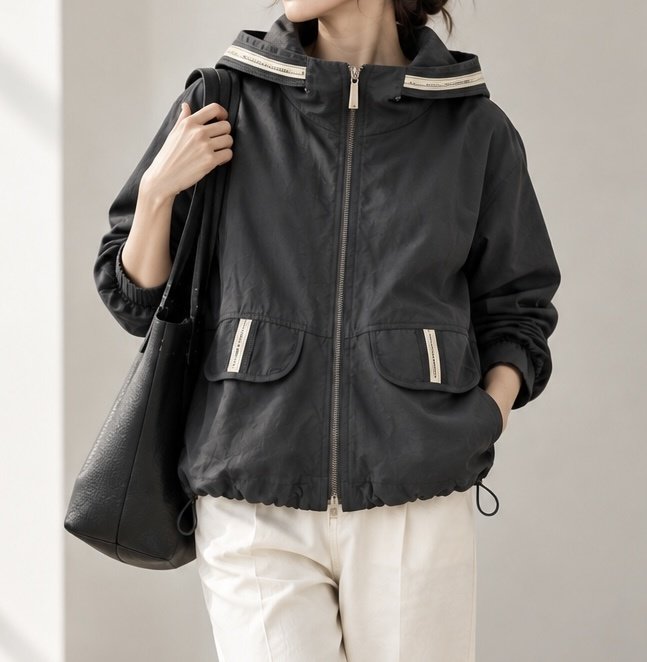 [AURACASA] Contrast Trim Hooded Zip-Up Jacket | 배색 포인트 후드 집업 점퍼