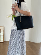 AURACASA Minimal Soft Tote Bag – Daily Shoulder Bag  (Black / Ivory / Sky Blue)