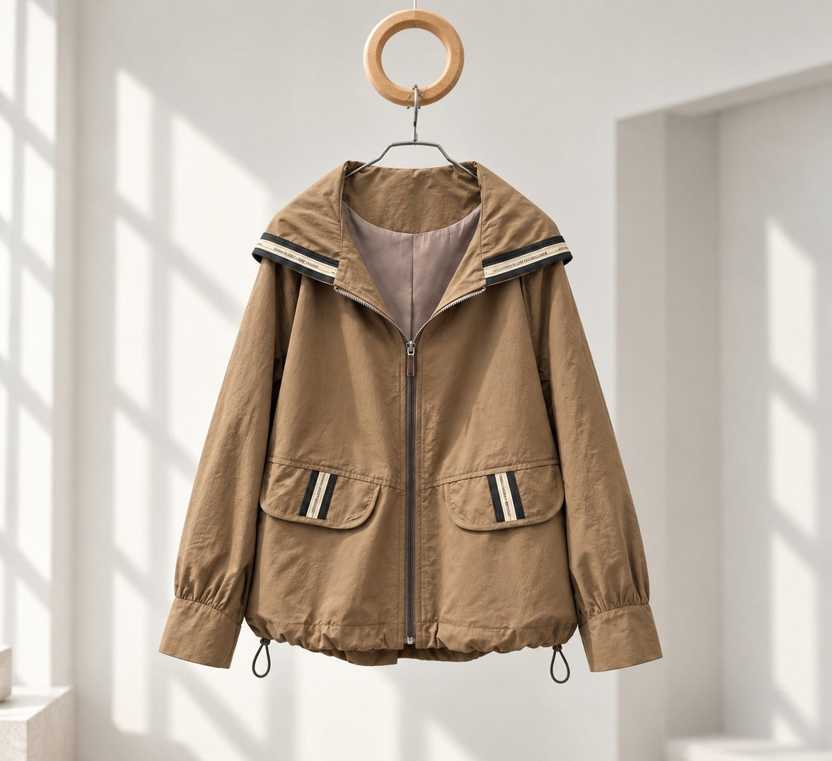 [AURACASA] Contrast Trim Hooded Zip-Up Jacket | 배색 포인트 후드 집업 점퍼
