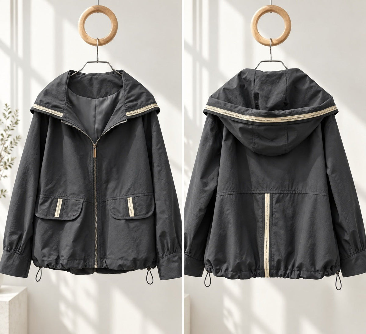 [AURACASA] Contrast Trim Hooded Zip-Up Jacket | 배색 포인트 후드 집업 점퍼