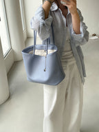 AURACASA Minimal Soft Tote Bag – Daily Shoulder Bag  (Black / Ivory / Sky Blue)