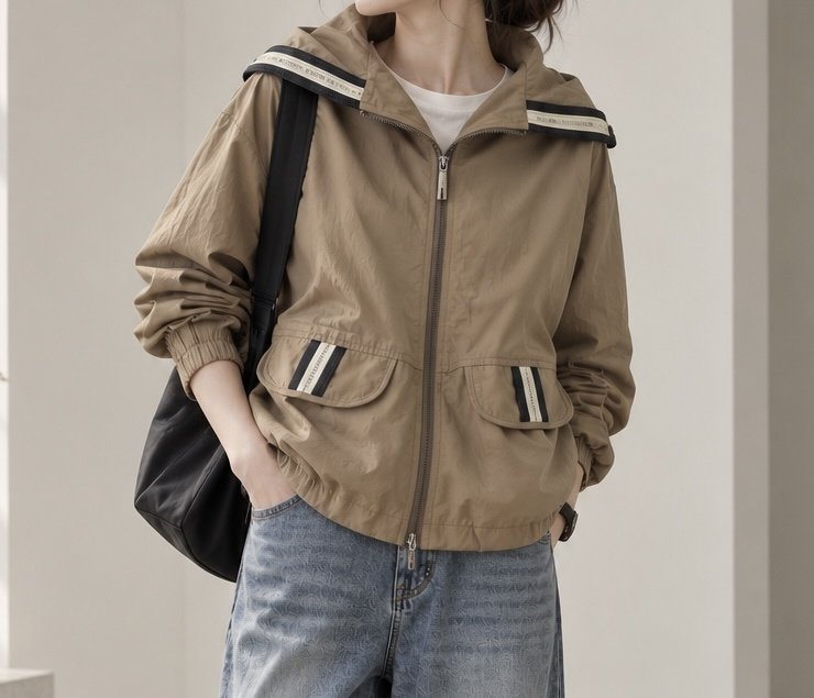 [AURACASA] Contrast Trim Hooded Zip-Up Jacket | 배색 포인트 후드 집업 점퍼
