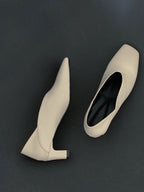 [AURACASA] Square Toe U-Cut Mid Heel Mules