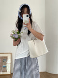AURACASA Minimal Soft Tote Bag – Daily Shoulder Bag  (Black / Ivory / Sky Blue)
