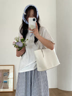 AURACASA Minimal Soft Tote Bag – Daily Shoulder Bag  (Black / Ivory / Sky Blue)