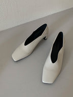 [AURACASA] Square Toe U-Cut Mid Heel Mules